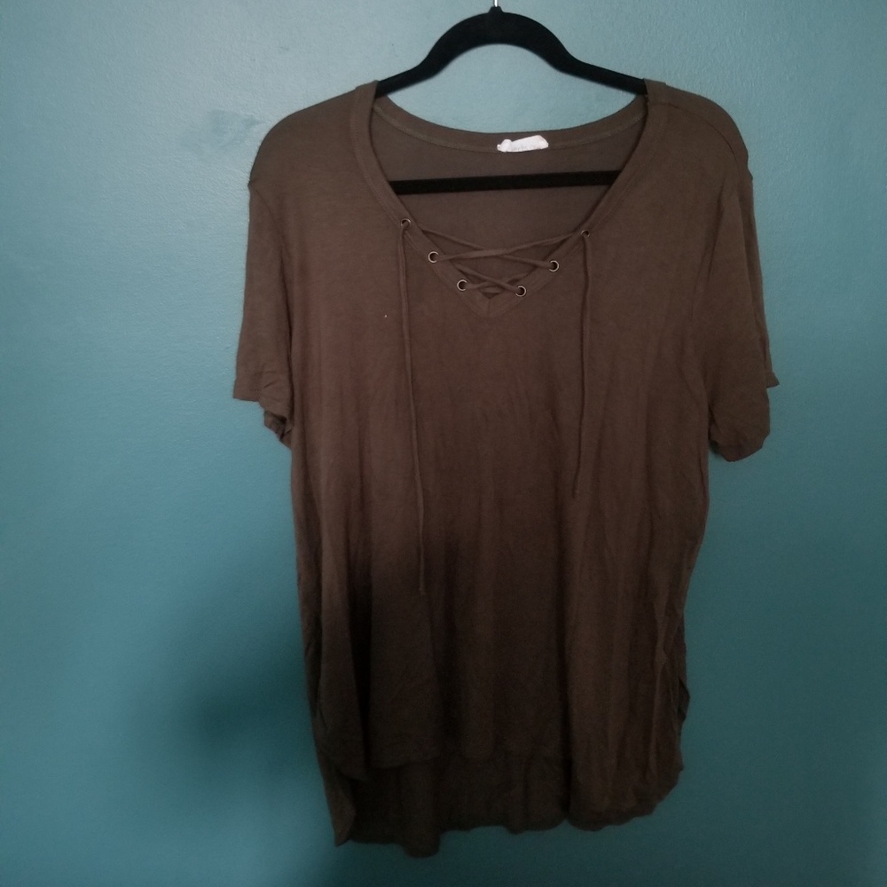 Lace Up Army Green T-Shirt